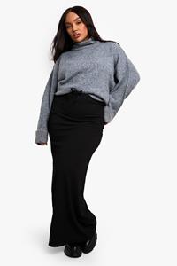 Boohoo Plus Maxi Rok Met Textuur En Geplooide Taille, Black
