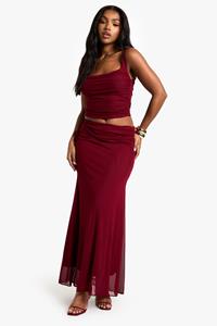 Boohoo Geplooide Mesh Midi Rok, Berry