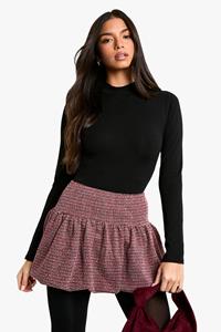 Boohoo Bouclé Mini Rokje Met Geplooide Zoom, Red