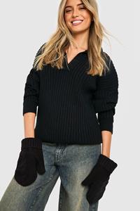 Boohoo Grof Gebreide Want Handschoenen, Black