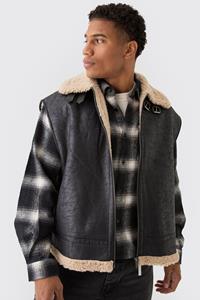 Boohoo Oversized Nep Suède Aviator Bodywarmer In Zwart, Black