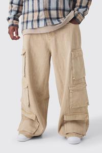 Boohoo Plus Gebleekte Baggy Cargo Jeans Met Zakken, Stone