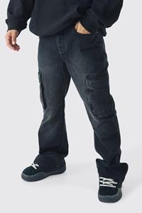 Boohoo Onbewerkte Baggy Cargo Jeans Met Wijde Pijpen, Washed Black