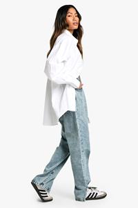 Boohoo Basic Jeans Met Hoge Taille, Split En Rechte Pijpen, Light Blue