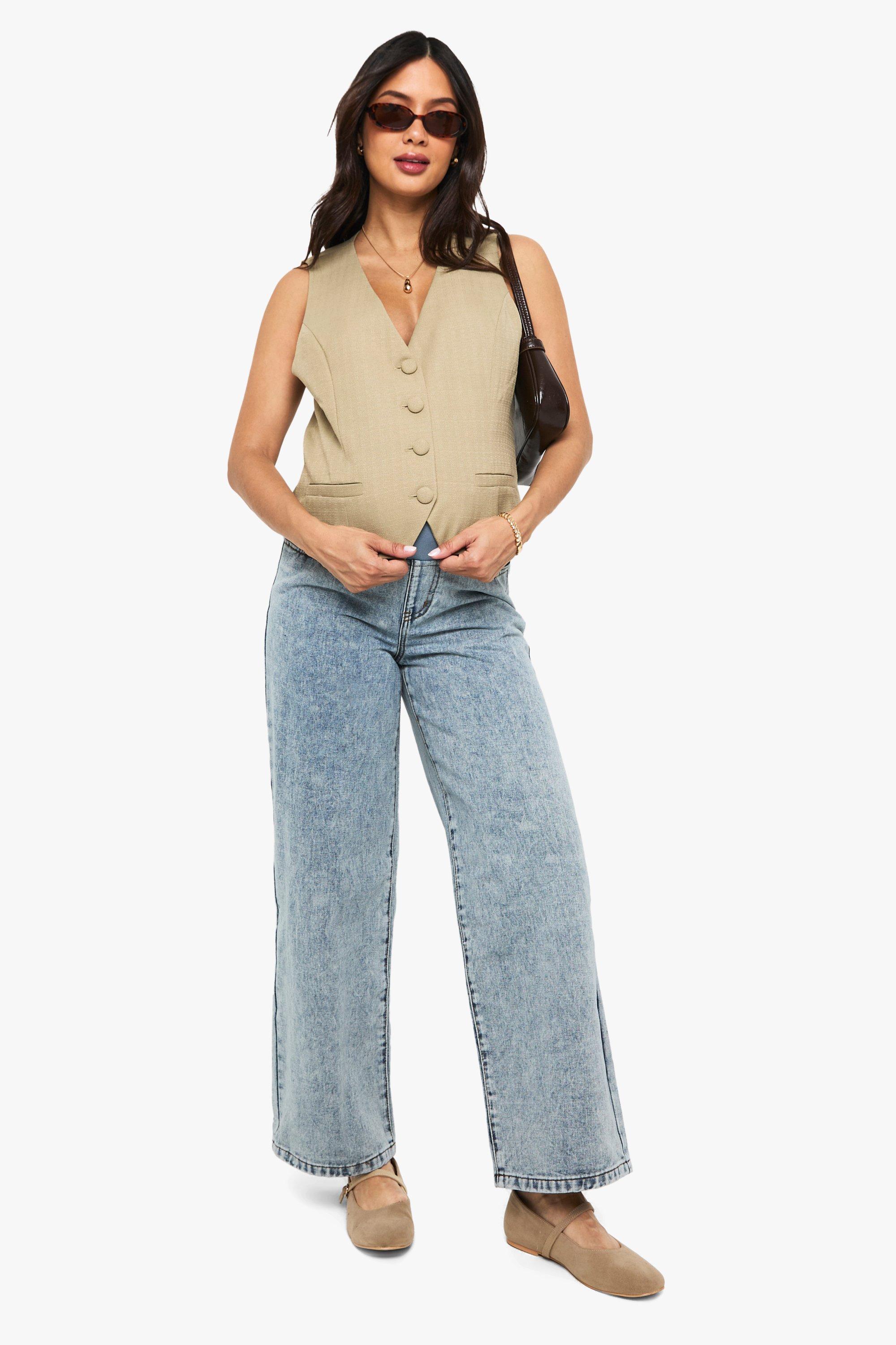 Boohoo Zwangerschap Over The Bump Wide Leg Jeans, Light Blue