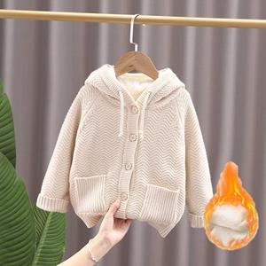 RichBaby Nieuwe lente herfst winter kinderen jongens meisjes capuchon truien bontvoering meisjes vesten warme jongens gebreide kinderoutfit 80(6-12Months) koffie