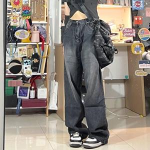Fantastic wardrobe Vintage Zwarte Jeans Dames Baggy Y2K Hoge Taille Jeans Wijde Pijpen Denim Broek Koreaanse Streetwear Retro Grunge Oversized S zwart
