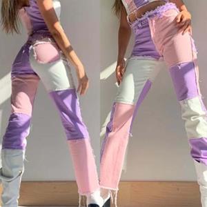 Mieshangle Dames Jeans Kwastje Krimpvrij All-Match Patchwork Zakken Skinny Jeans voor Feest XL roze