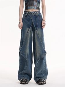 Diana Fashion Clothes Amerikaanse Vintage Hoge Taille Ontwerp Jeans Vrouwen Mode Casual Patchwork Losse Broek Vrouwelijke High Street Onregelmatige Harajuku Cowboy Broek S zwart