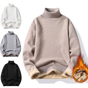 Tianhangyuan Turtleneck Lange mouwen Fleece voering Geribbelde afwerking Herentrui Herfst Winter Effen kleur Verdikte warme trui Trui Dagelijkse kleding XL wit