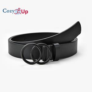 Cozy Up Europese en Amerikaanse dubbele cirkel zwarte knopen damesriem mode decoratieve jeans riem dames 106*2.8cm zwart