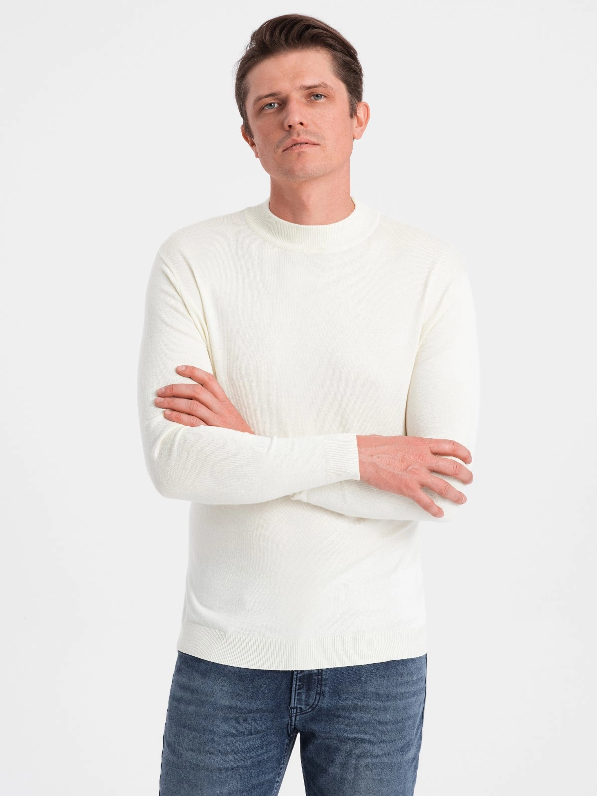 Ombre - Heren Sweater - Half Turtleneck - Creme Color - Italianstyle