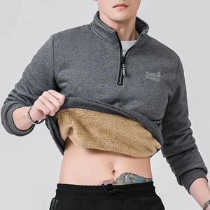 EG76LD Winter Sweatshirt Heren Lange Mouwen Heren Fleece Gevoerde Warme Sweatshirt Pure Kleur Kwart Rits Sweatshirt Dikker Plus Size 8XL 2XL zwart