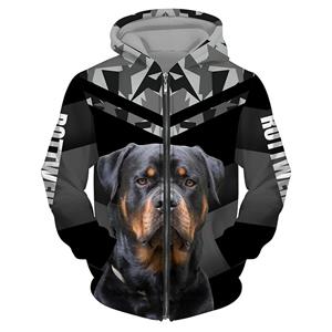 TIP723 Lente Herfst Clever Rottweiler Hond 3D Print Hoodie Mannen Retro Zip Up Losse Jas Jassen Harajuku Streetwear Sweatshirt met capuchon S