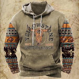 Bobby 2 Vintage herenhoodie mode straatkleding koe schedelprint oversized klassieke hoodies sweatshirt herfst trui met lange mouwen 2XL