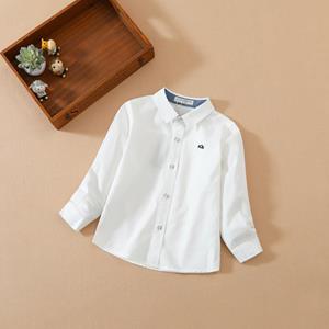 Kuyeebear Jongen kinderen trendy kleding formele kindershirts met lange mouwen voor katoen effen kleur katoenen baby turn-down kraag 6-14 jaar kinderkleding 110 wit