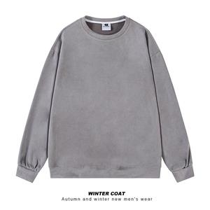 FEGKZLI Fashion Hoge Kwaliteit Suède Sweatshirts Mannen Baggy O Hals Grote Maat Effen Kleur Tops Mode Harajuku Streetwear Hip Hop Trui shirt M zwart