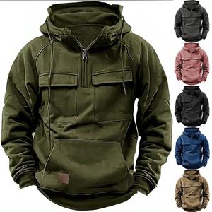 EG76LD Half rits heren tactische hoodies effen militaire sweatshirts meerdere zakken heren capuchon jassen dikke outdoor polar L zwart