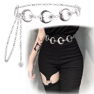 Dalabjng Metalen vintage hiphop stijl punk taille ketting maan ster tailleband dames riem jurk cummerbands zilver