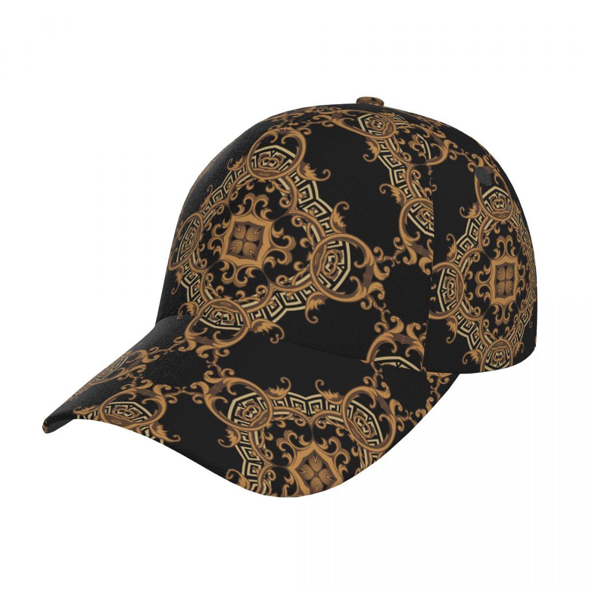 91440605MAC58Q307J 2023 Luxe Moderne Barokke Griekse Sleutel Baseball Caps voor Unisex Vrouwen Mode Outfits Trucker Hoed Gouden Bloemen Meanders Accessoires One Size