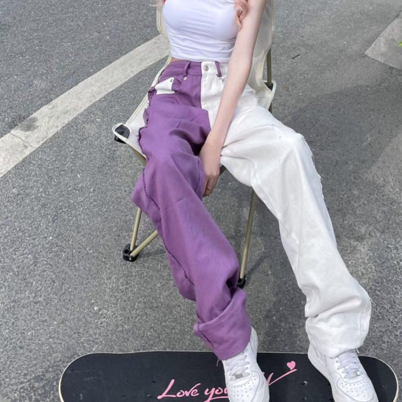 Kuake Duan ADAgirl Baggy Jeans Vrouwen Hip Hop Streetwear Vintage Hoge Taille Rechte Paarse Denim Broek Harajuku Wijde Pijpen Broek Mujer S