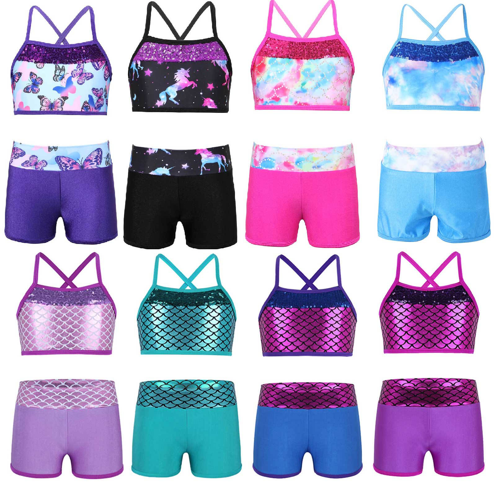 RUNQHUI 2 STUKS Meisjes Badmode Kinderen Ballet Dans Maillots Outfit Gymnastiek Sport Tankini Tops + Shorts 3-4 Years rozerode kleur