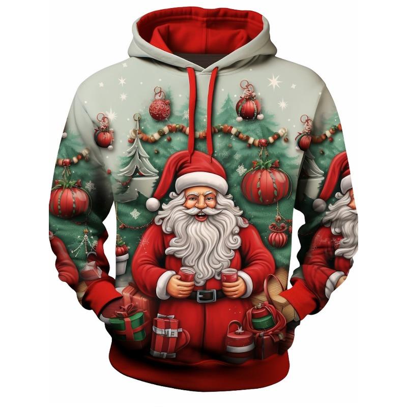 Bobby3 Santa Claus Heren Grafische Hoodie Modieuze Dagelijkse Basics Bedrukte Pullover Sport Buiten Vakantie Vakantie Hoodie L