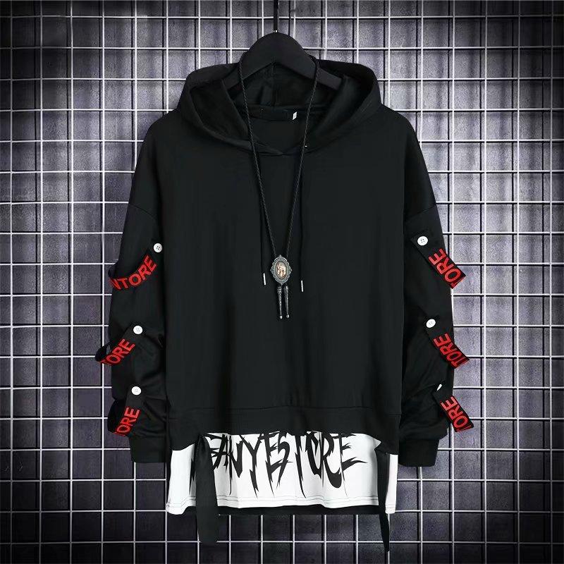 EG41NB Heren Hoodie Sweatshirt Casual Zwarte Hoodies Tops Techwear Hip Hop Harajuku Patchwork L zwart