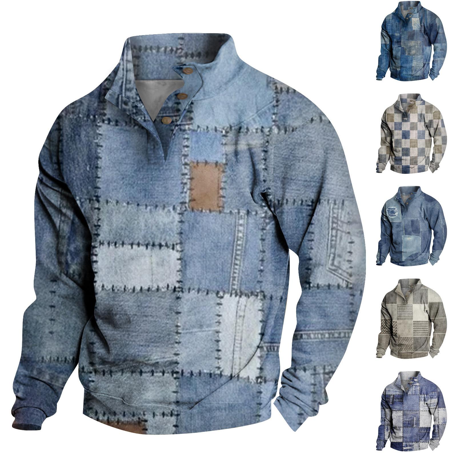 EG76LD Lente en herfst herensweatshirt met staande kraag is outdoor casual truien tops L blauw