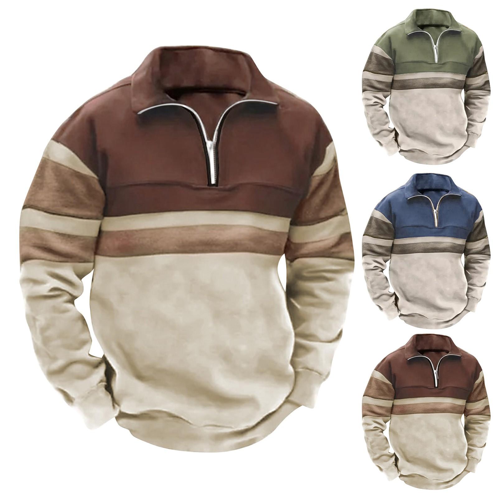 EG76LD Heren Vintage High Neck Top Half Zip Sport Lange Mouw Trui L donkerblauwe kleur