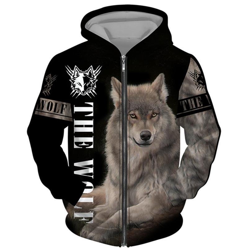 HerSight Lente Herfst 3D Wolf Serie Bedrukt Rits Hoodie Heren Dames Koppels Hoodie Hoodie Jas Casual Mode Jas S