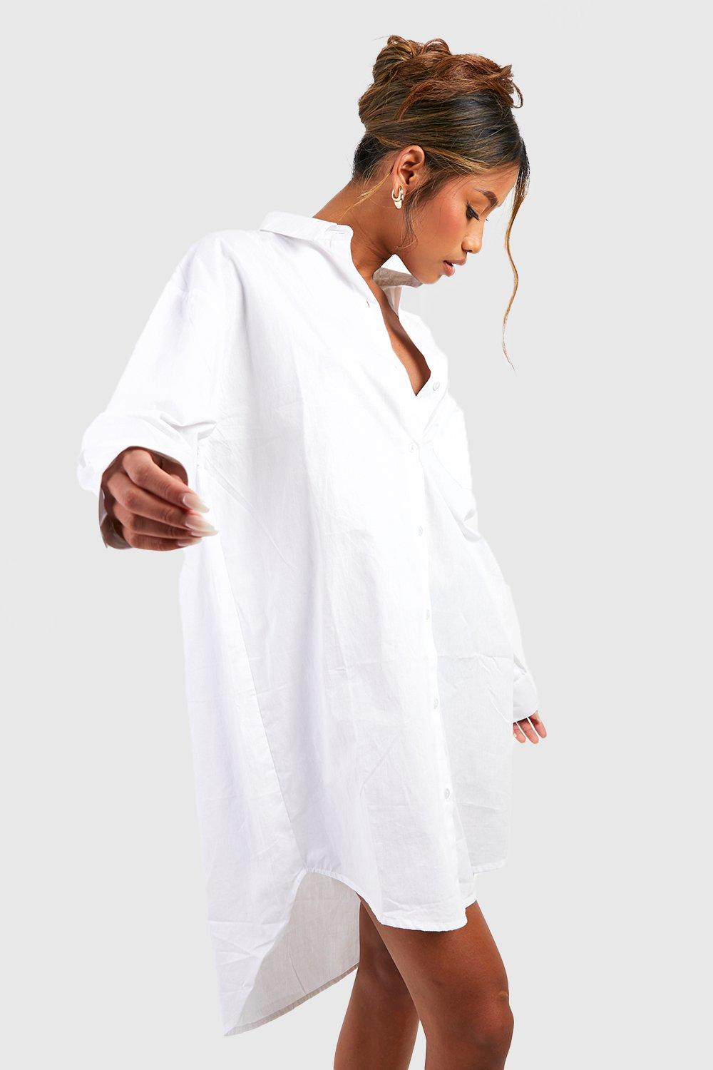 Boohoo Oversized Katoenen Poplin Ultimate Blouse Jurk, White