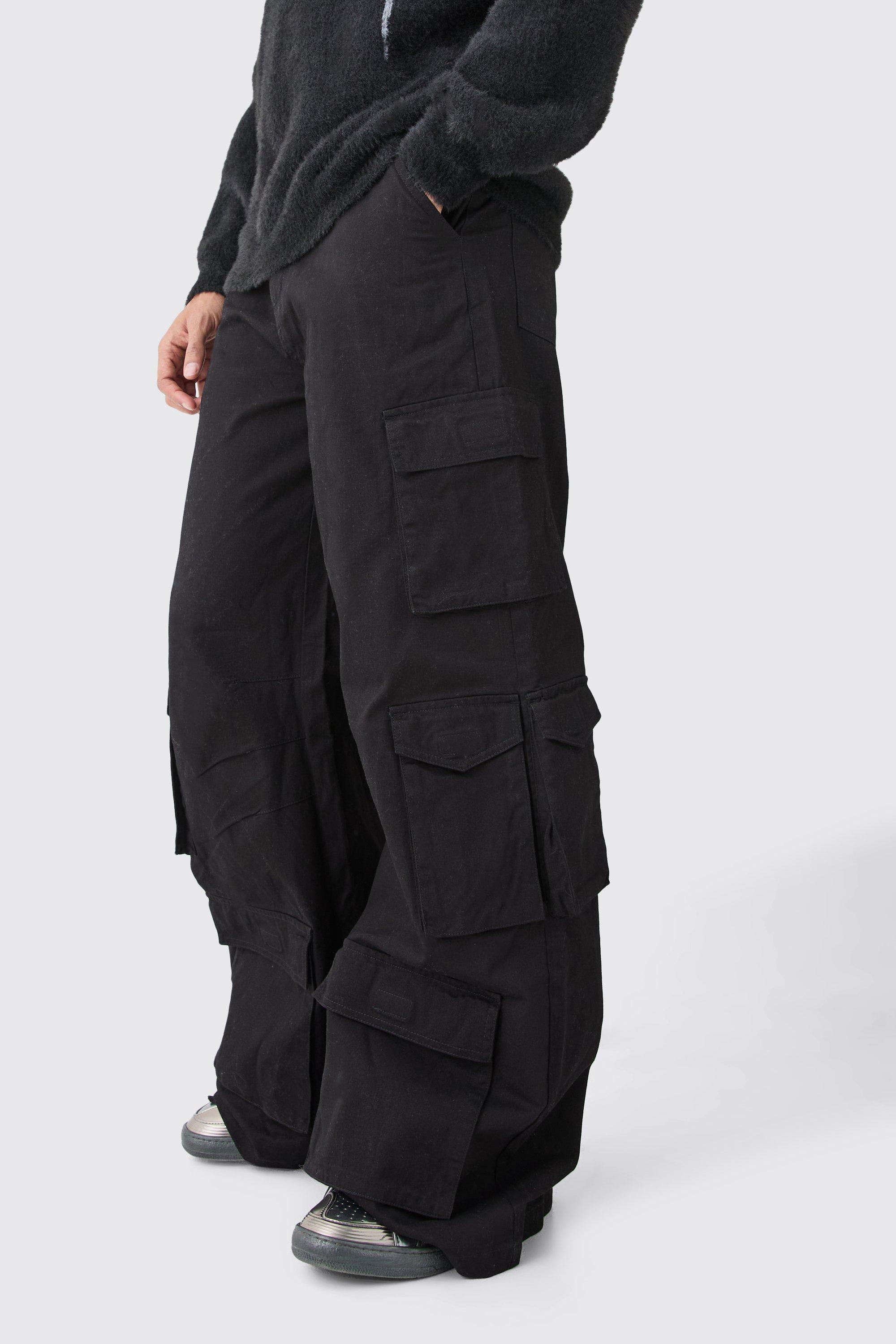 Boohoo Extreem Baggy Onbewerkte Broek Met Cargo Zakken, Black