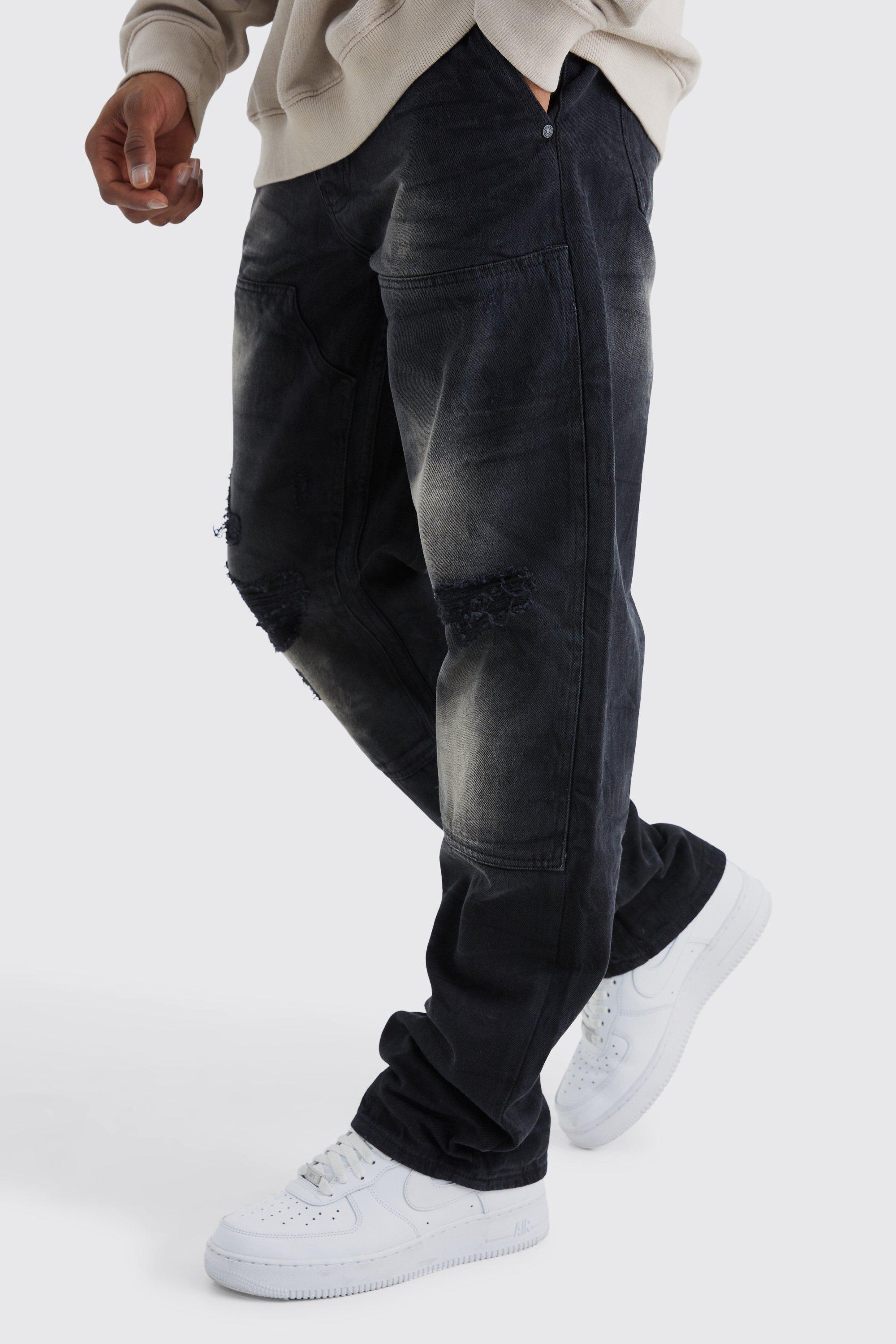 Boohoo Onbewerkte Baggy Cargo Utility Jeans, Washed Black