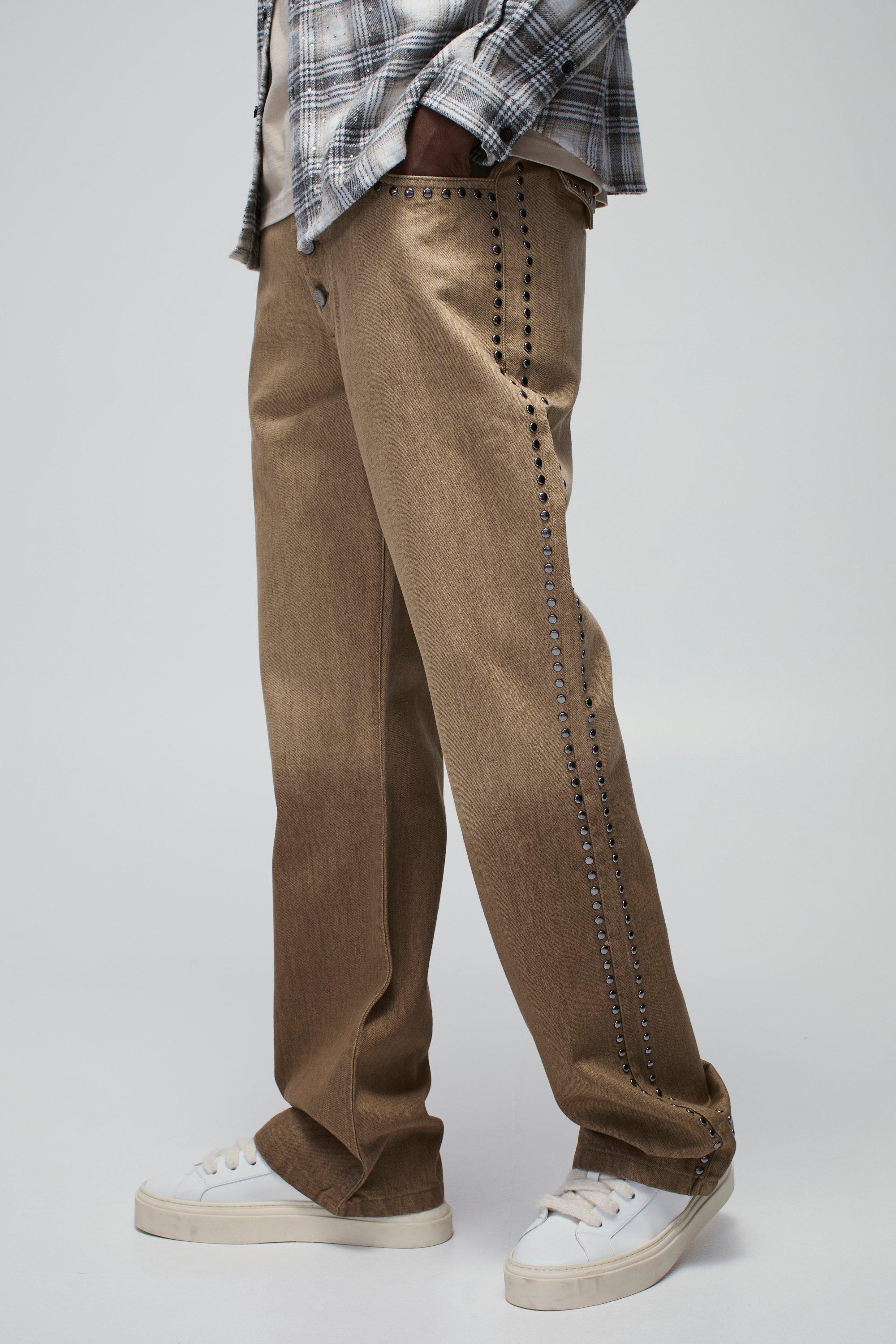 Boohoo Flared Slim Fit Jeans Met Zilveren Studs, Ecru