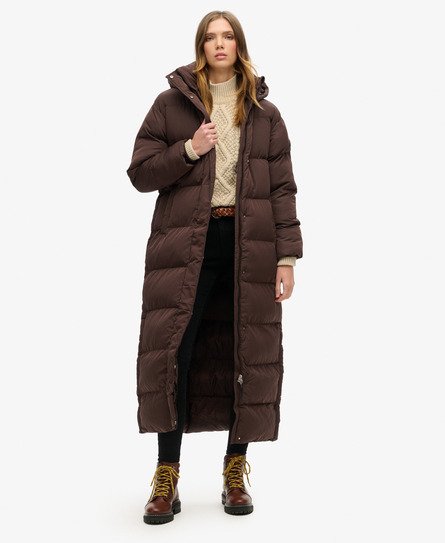 Superdry Vrouwen Maxi Pufferjas met Capuchon Bruin