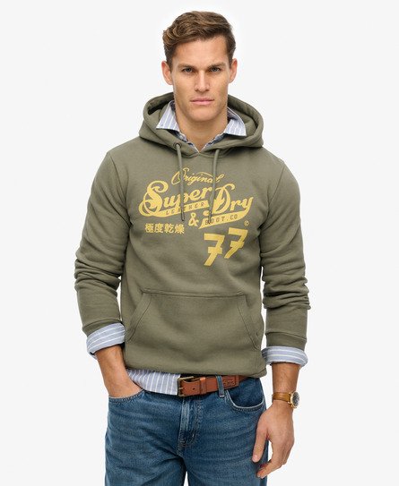 Superdry Mannen Leather & Boot Co Script Hoodie Khaki