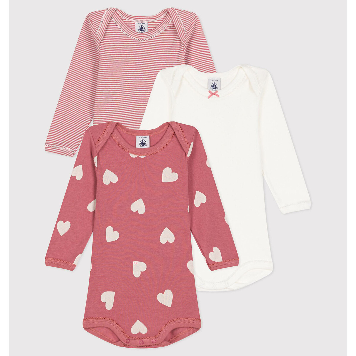 PETIT BATEAU Set van 3 rompertjes met lange mouwen