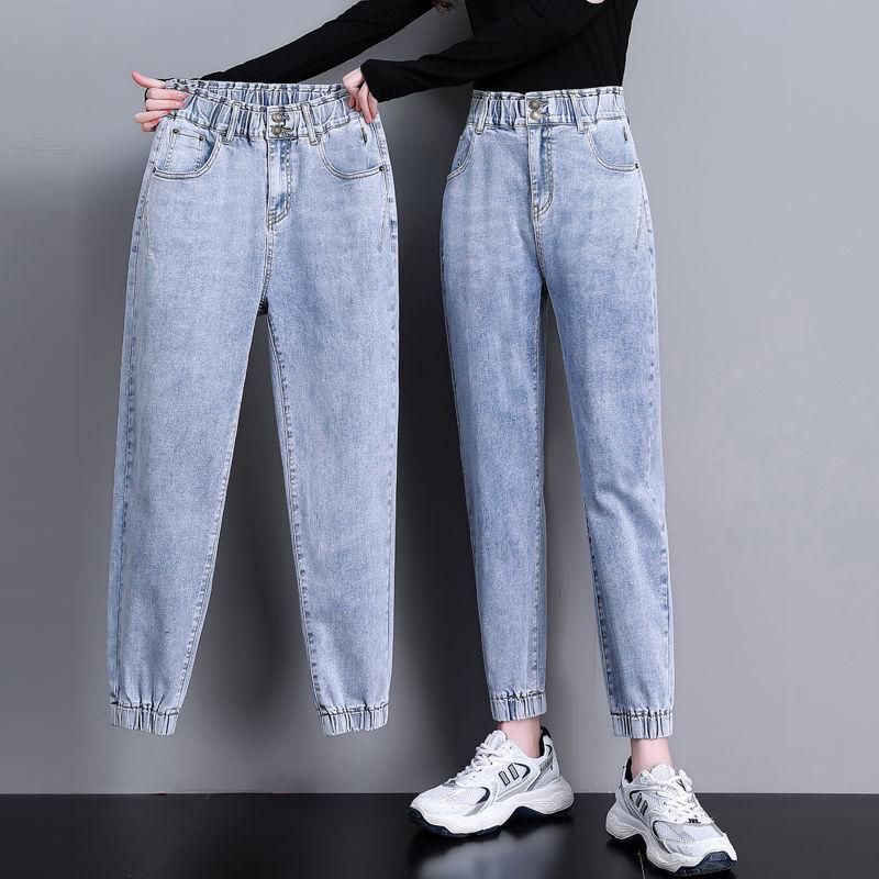 KAOLA Hoge taille trekkoord harem baggy jeans dames lente herfst all-match streetwear enkellange denim broek casual jeans XXXL zwart