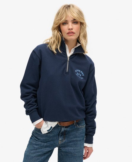 Superdry Vrouwen Athletic Essentials Sweatshirt met Halve Rits Blauw