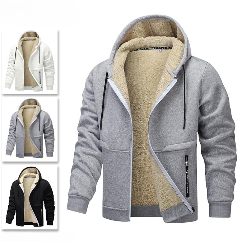 NB Fashion Heren Herfst Winter Jas Jas Lam Fleece Voering Dikker Cardigan Hoodie Casual Sportkleding 9 Kleuren Maat XS-3XL S bruin