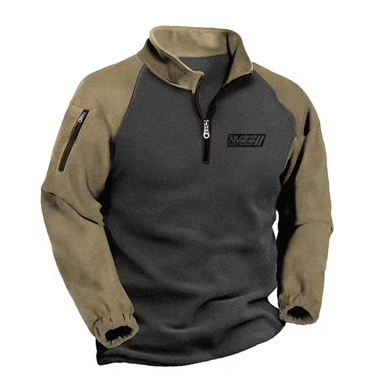 NB Fashion Heren Fleece Warm V-hals Rits Sweatshirt Buitensportjassen Pullover Heren Casual Uitloper S