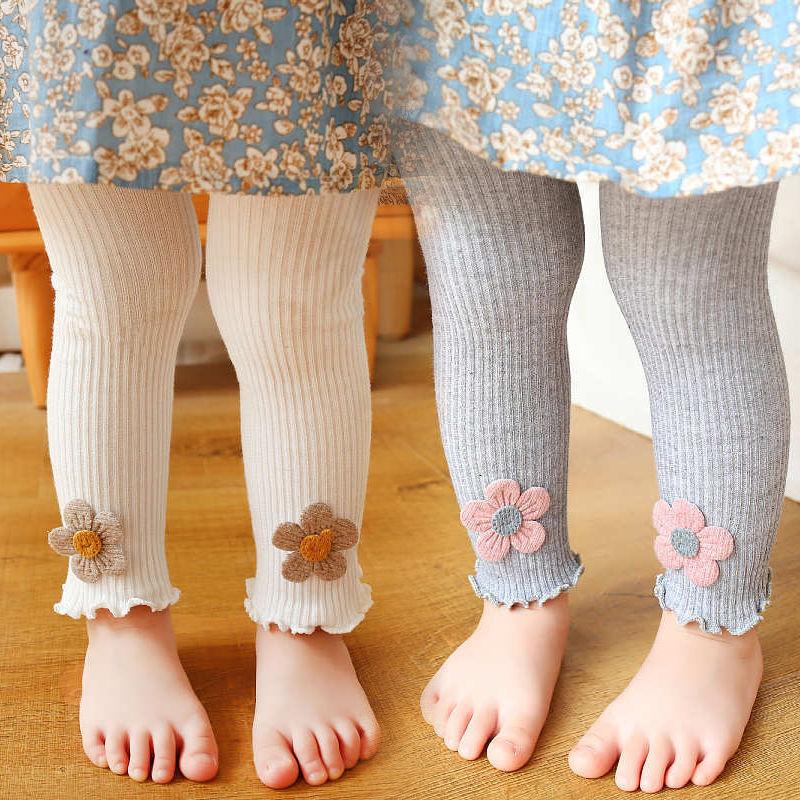 Simfamily Dunne verticale strook zonnebloemhouten oorrand bijgesneden kinderbroeken kunnen worden geopend zodat meisjes een legging kunnen dragen S wit