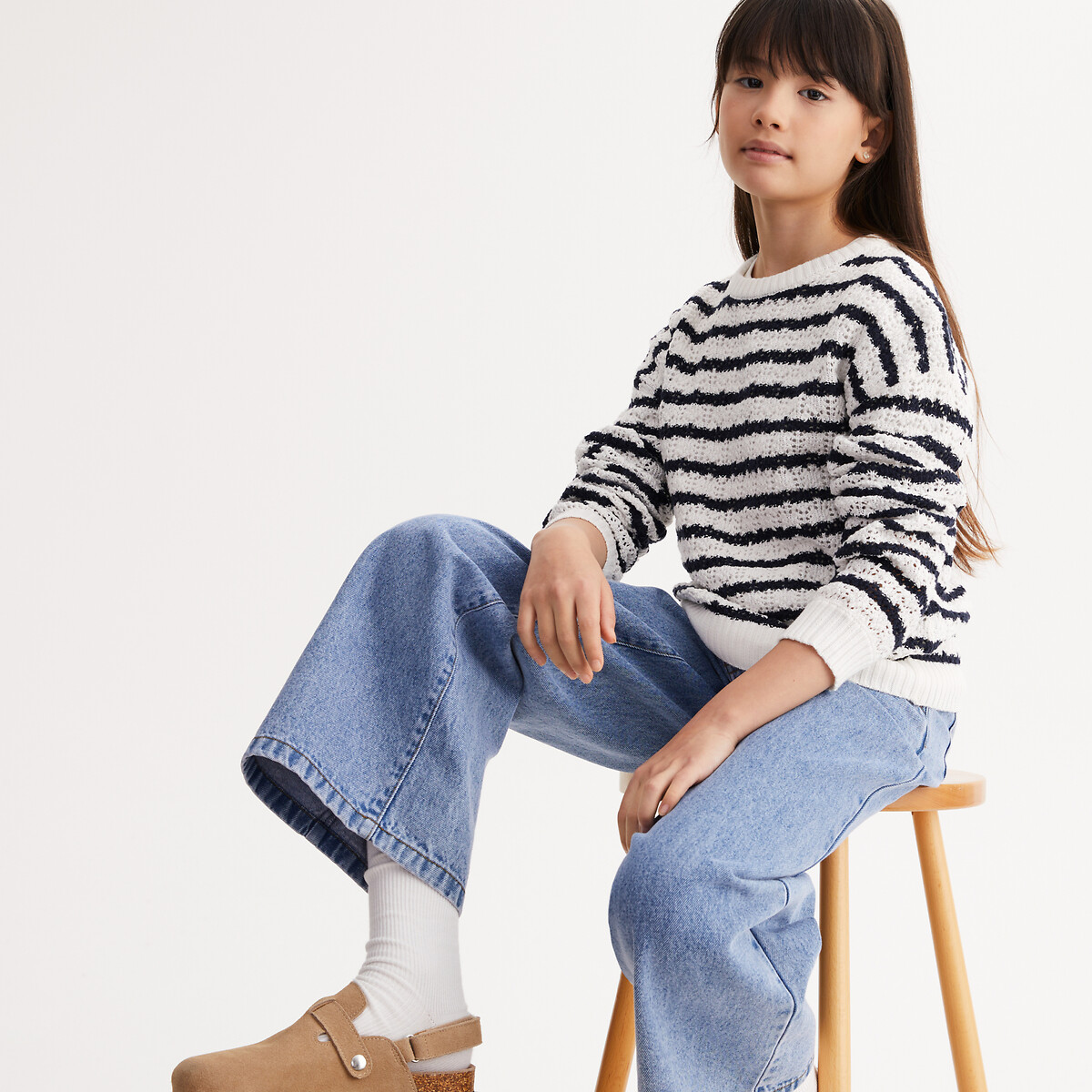 LA REDOUTE COLLECTIONS Gestreepte trui met ronde hals in fijn pointelle tricot