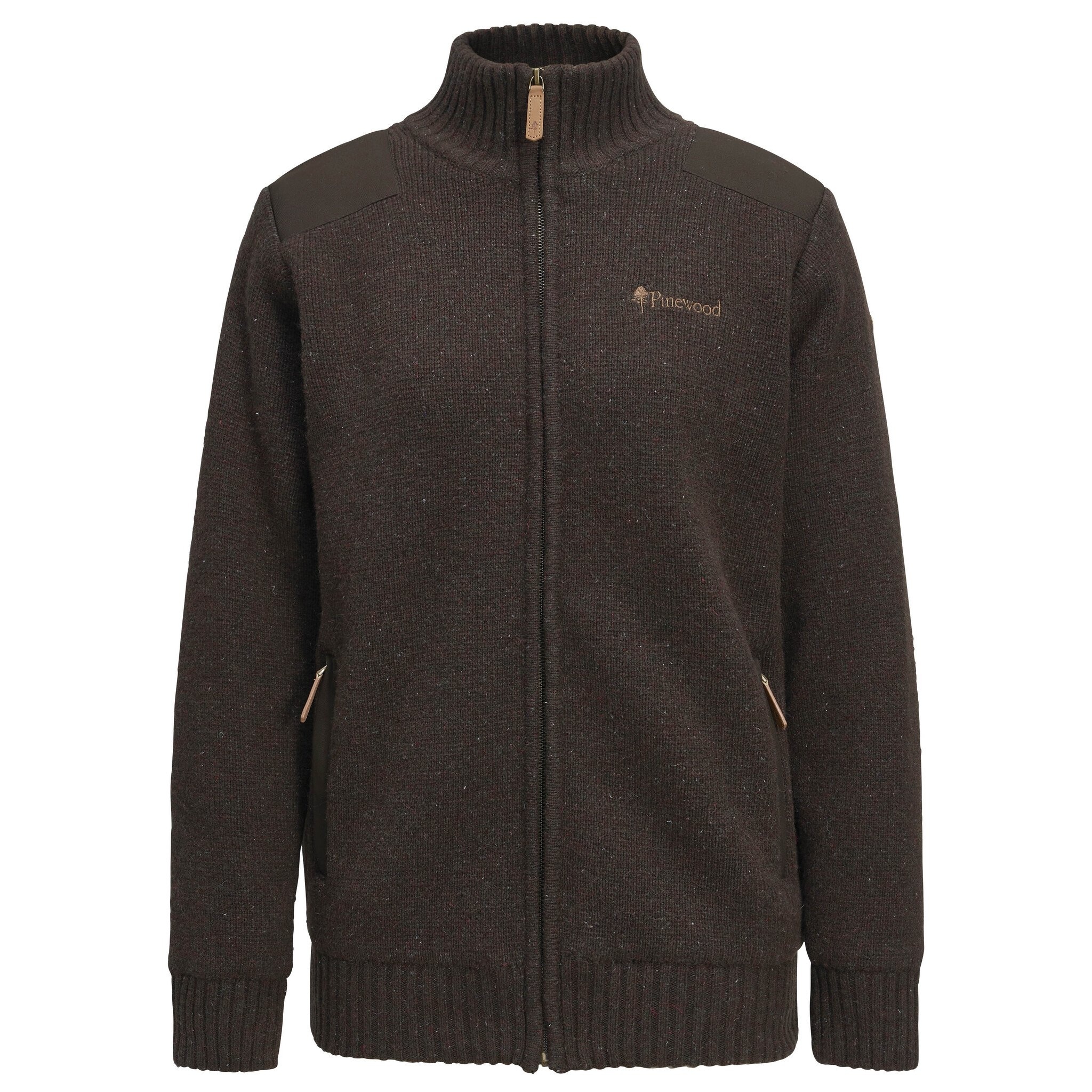 Pinewood Hurricane Full Zip Sweater - Dark Brown Melange