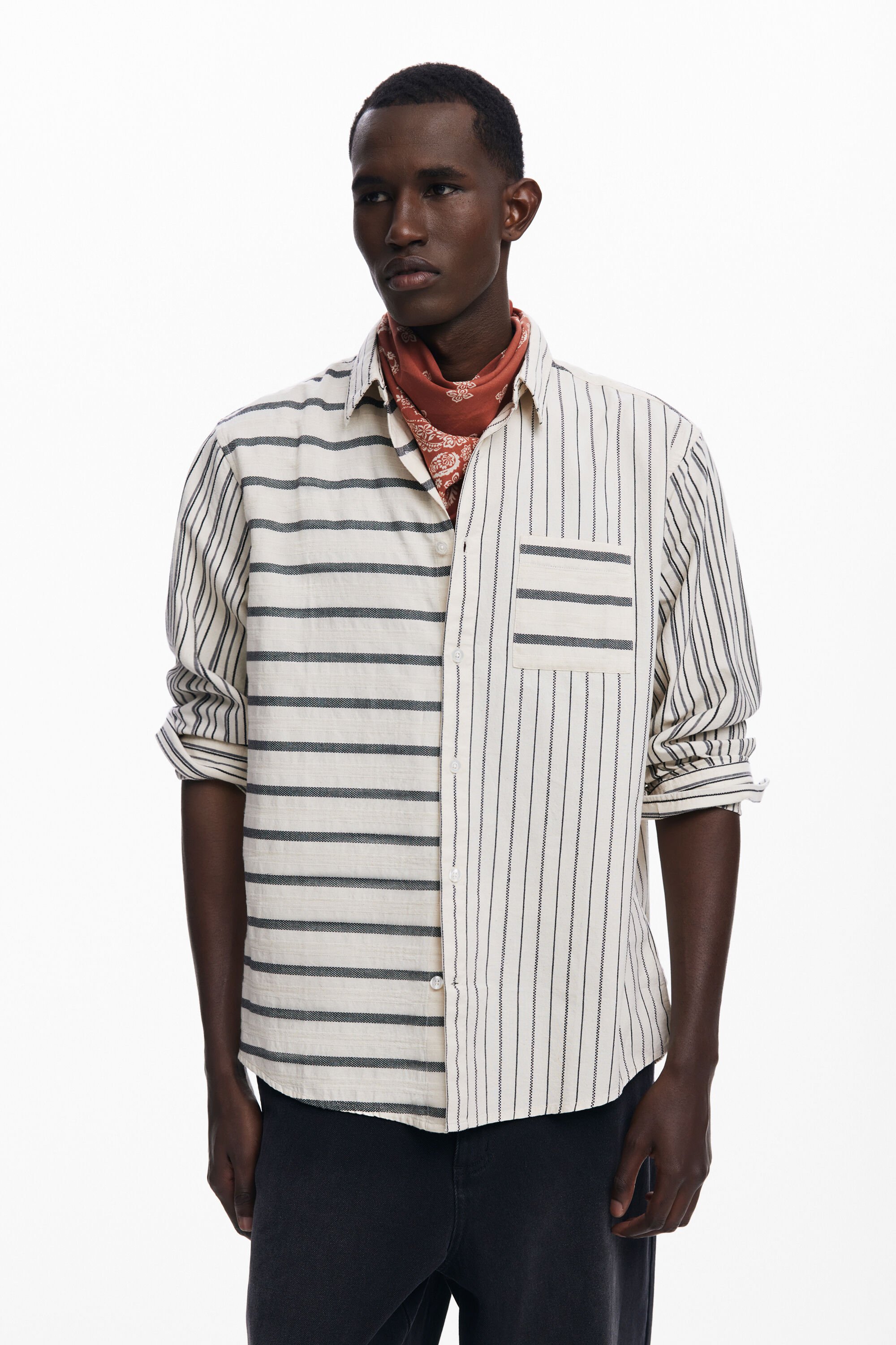 desigual Overhemd met asymmetrische strepen - WHITE