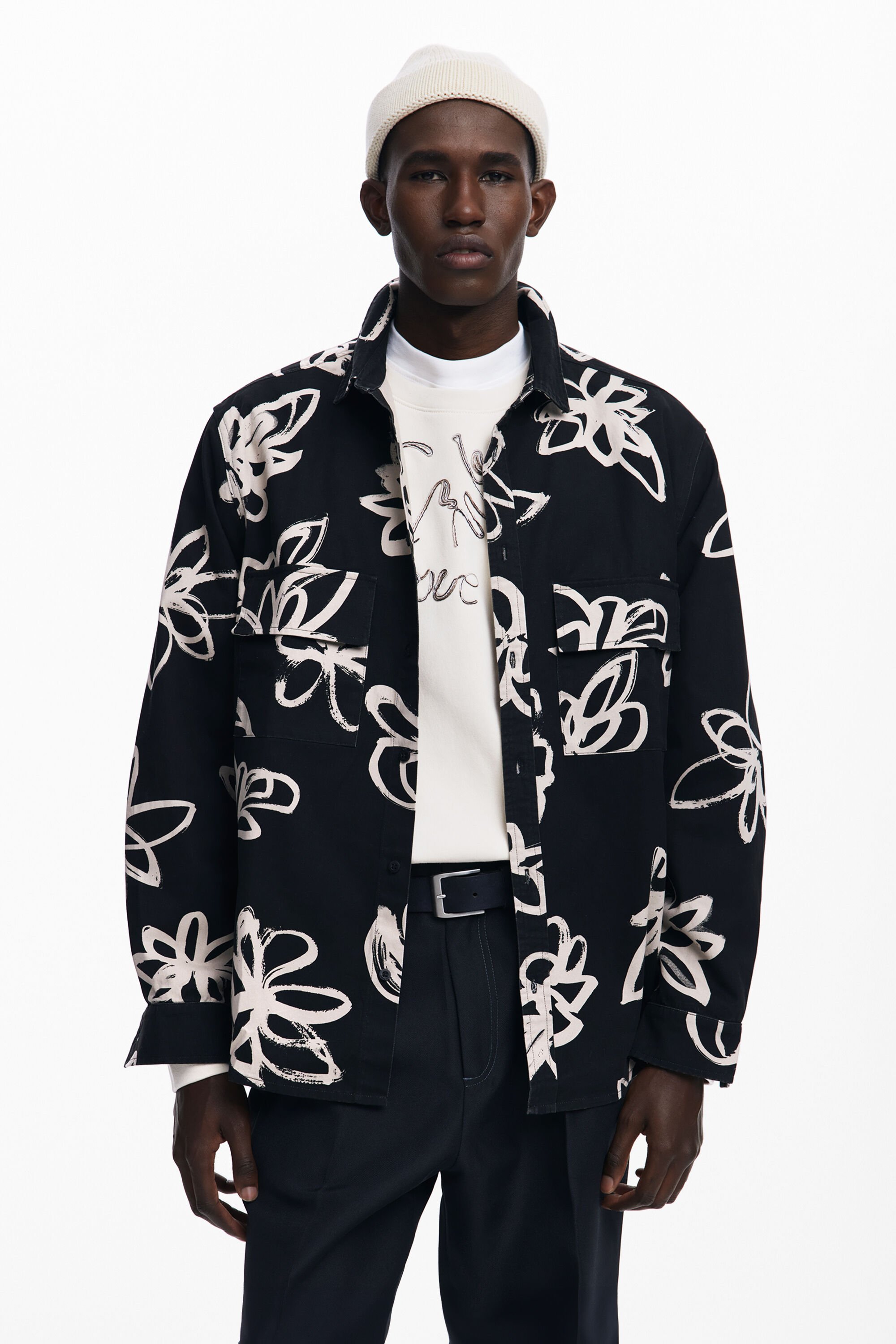 desigual Utility bloemenoverhemd - BLACK