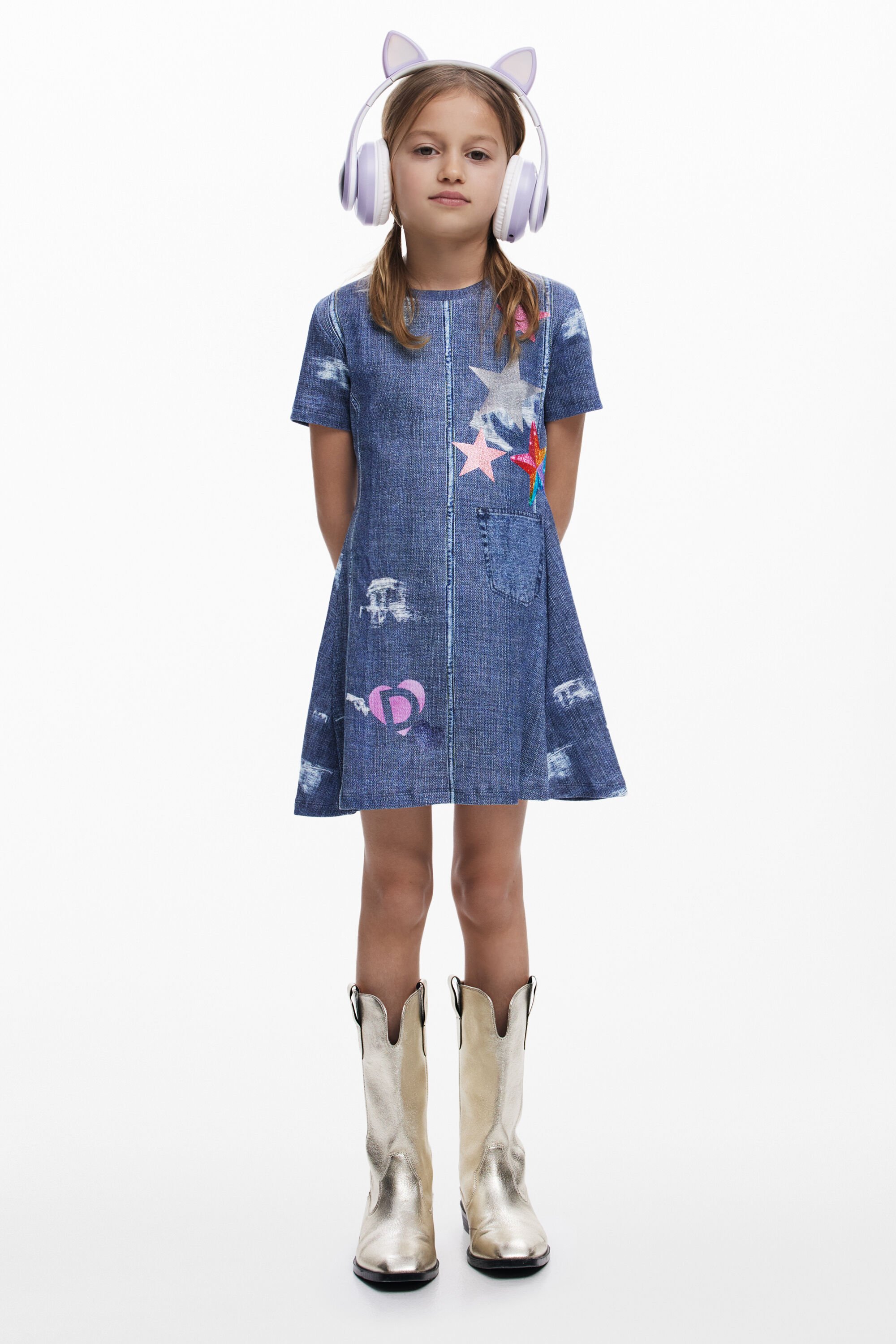 desigual Denim jurk met sterren - BLUE