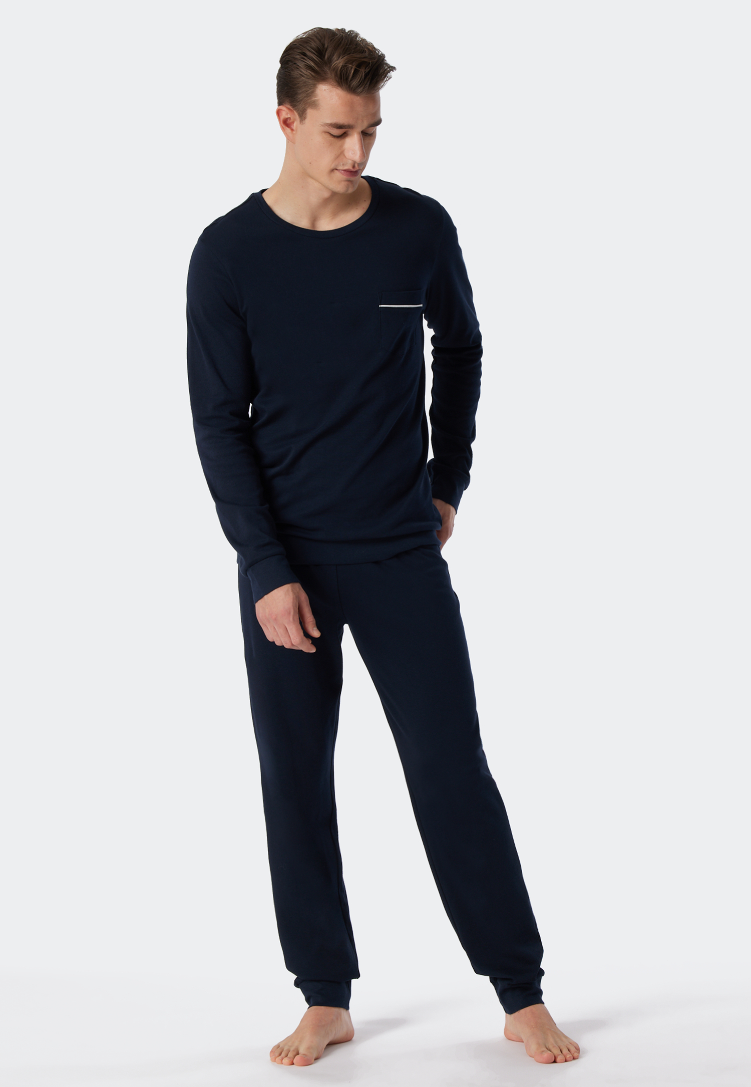 Schiesser Pyjama lang interlock donkerblauw - Fine Interlock 