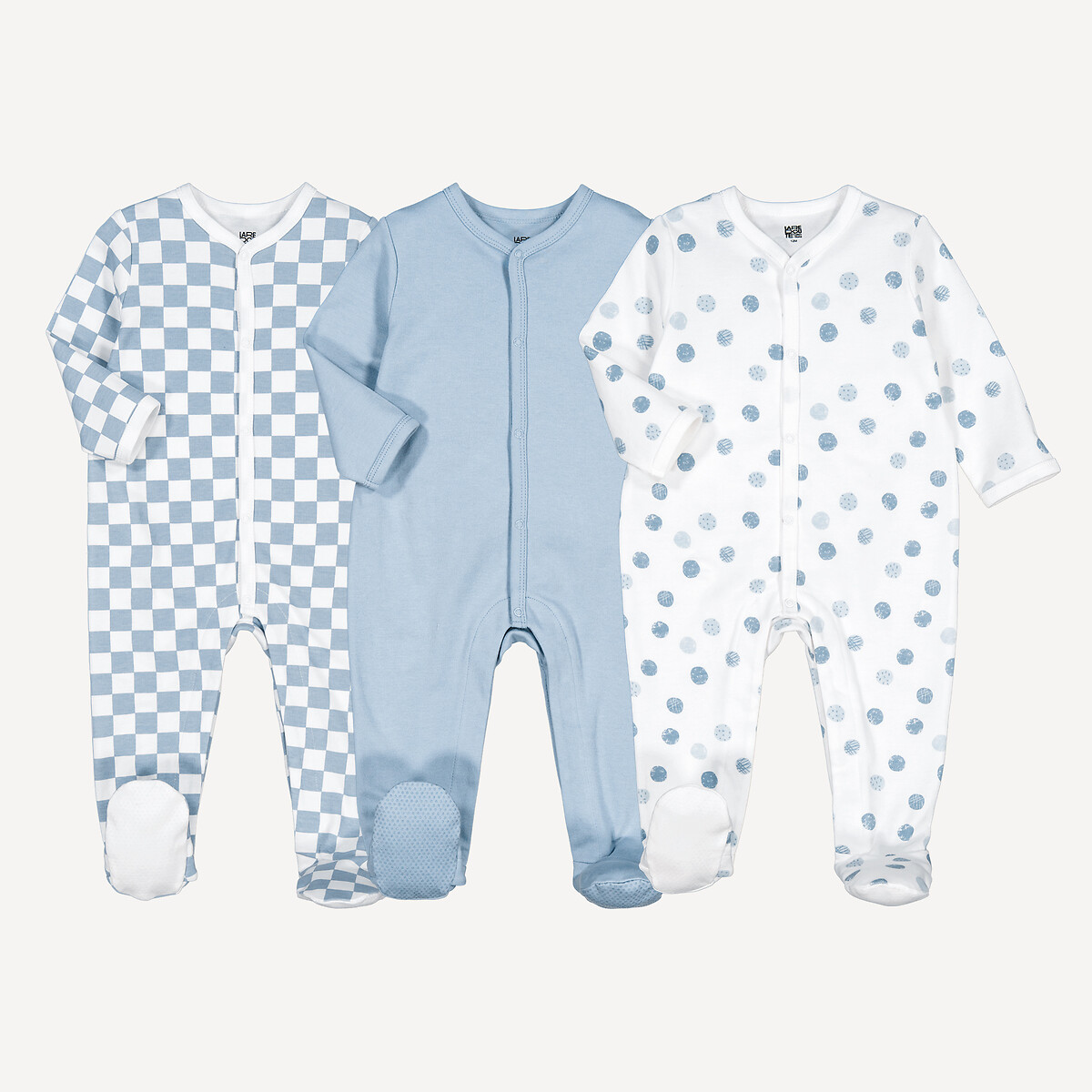LA REDOUTE COLLECTIONS Set van 3 pyjama's in katoen, stippen en dambordmotief